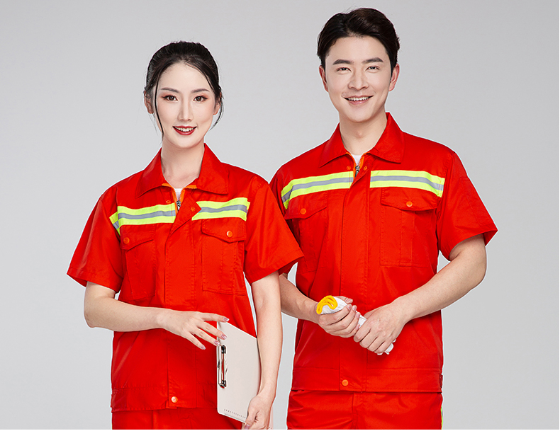 Full process polyester cotton red sanitation short-sleeved work clothes H22-2207