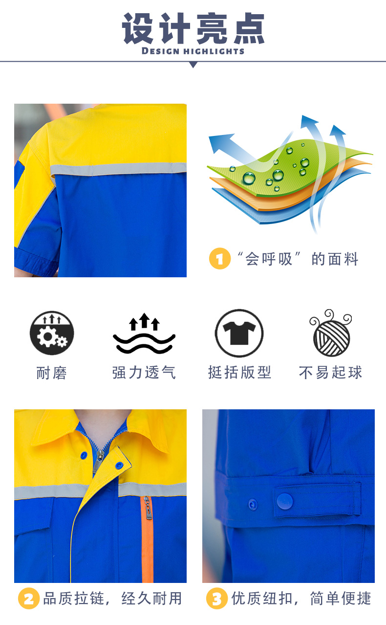 Full process polyester cotton fine twill candy reflective strip short-sleeved workwear suit B06-S26 suit