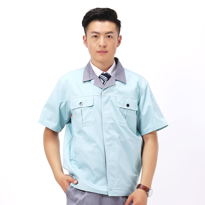 Fine twill inner hemming workwear engineering clothing short-sleeved work clothes J01-6802 tops