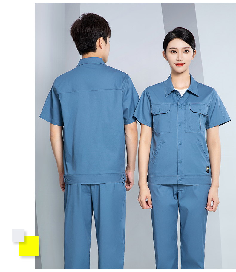 Breathable sweat-absorbent cotton short-sleeved work clothes suit H28-SYX7D