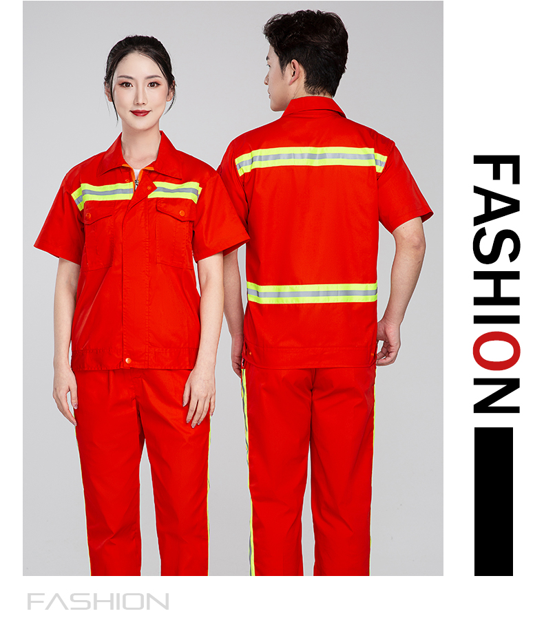 Full process polyester cotton red sanitation short-sleeved work clothes H22-2207