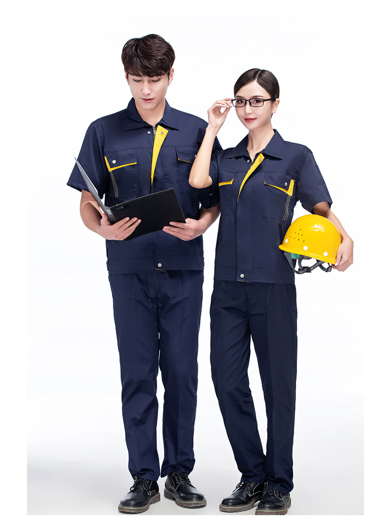 Comfortable breathable vertical zipper short-sleeved work clothes H22-2102