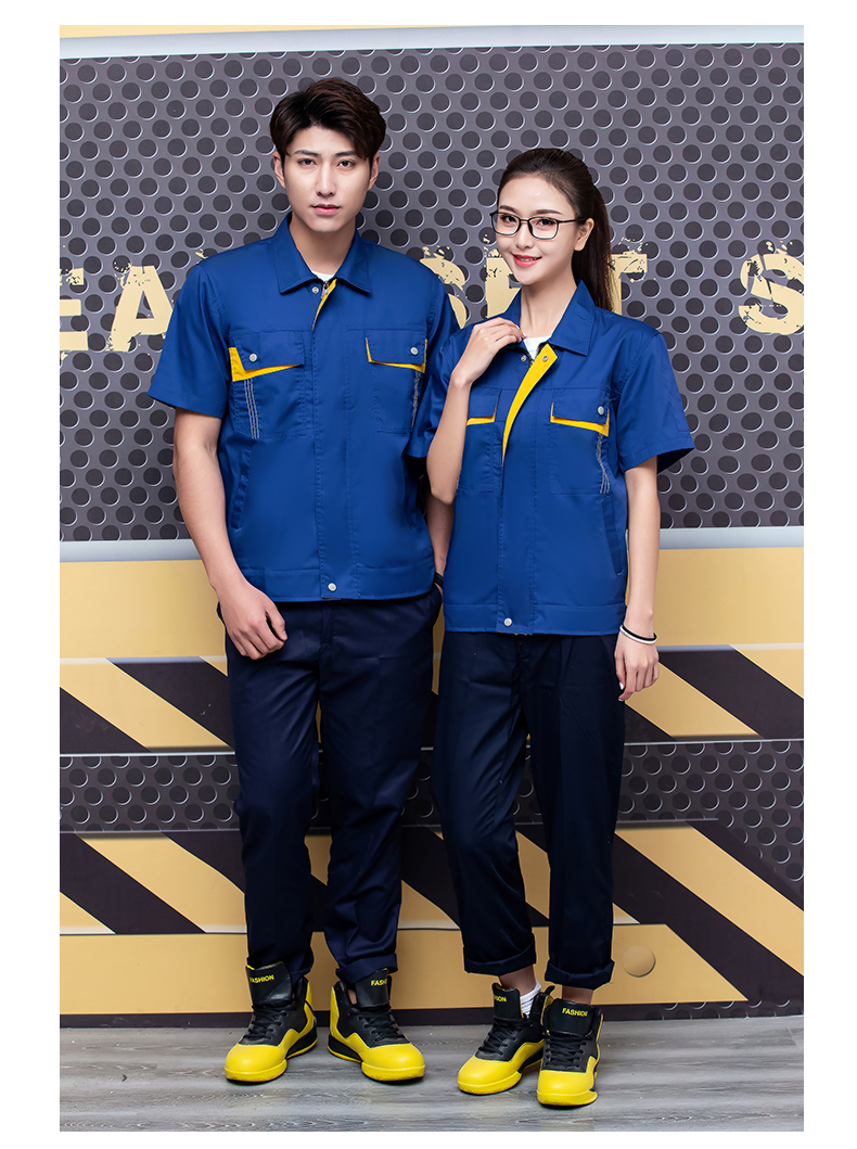 Comfortable breathable vertical zipper short-sleeved work clothes H22-2102