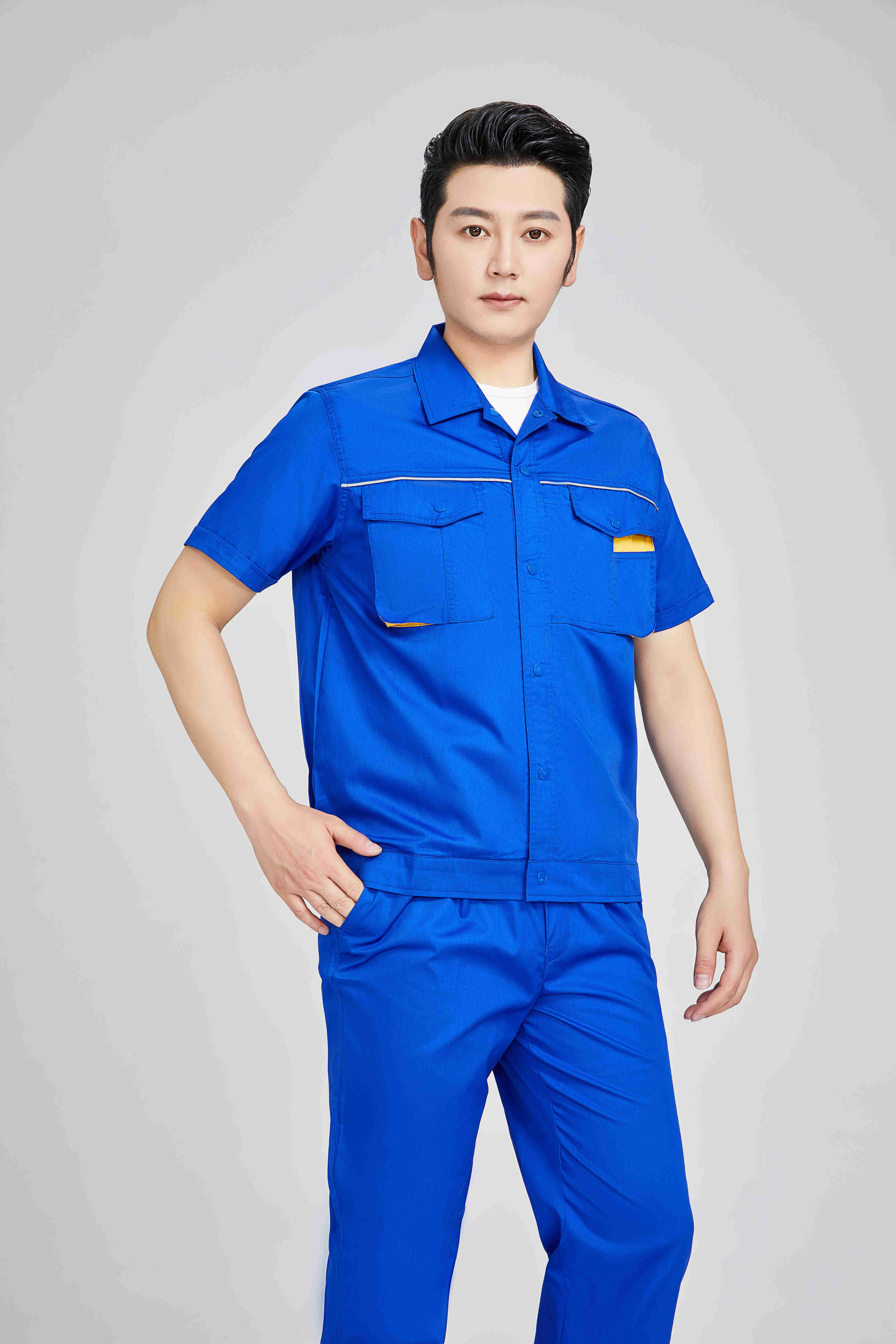 Polyester cotton fine twill summer short-sleeved workwear labor protection clothing 92-C7 suit