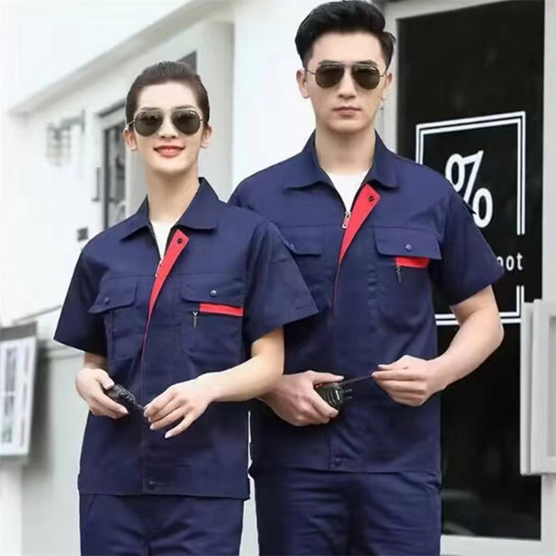 Full-process twill pocket small zipper short-sleeved work clothes suit H13-D0102040 (excluding inner village)