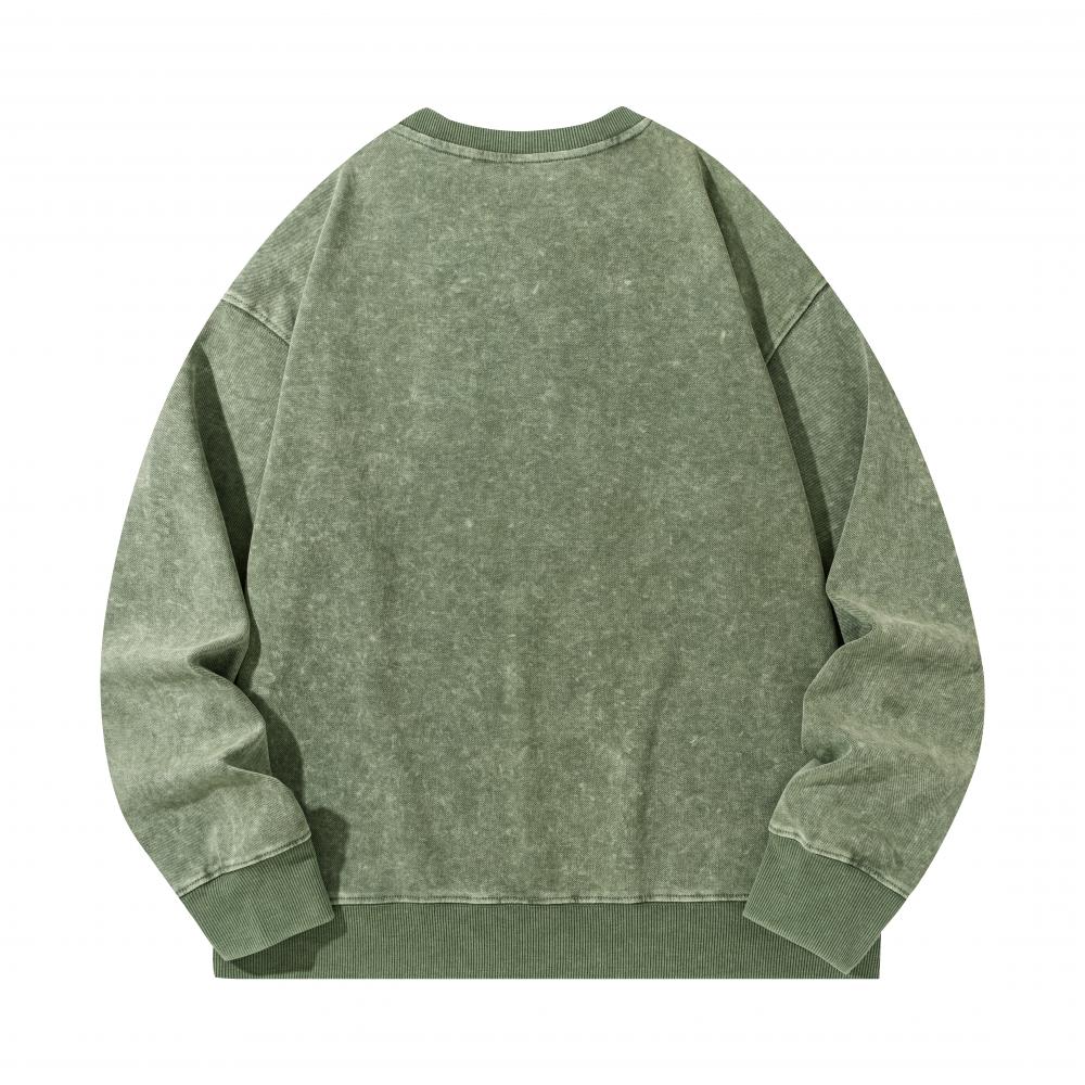 Washed twill double-sided jacquard small drop shoulder round neck sweatshirt #SX6063