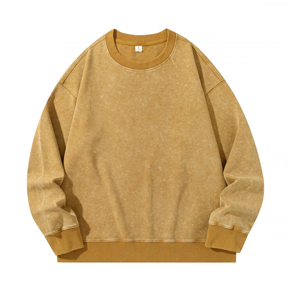 Washed twill double-sided jacquard small drop shoulder round neck sweatshirt #SX6063