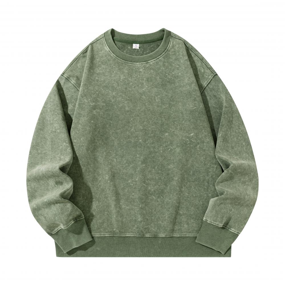 Washed twill double-sided jacquard small drop shoulder round neck sweatshirt #SX6063