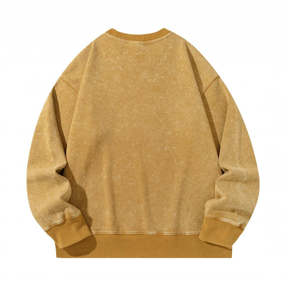 Washed twill double-sided jacquard small drop shoulder round neck sweatshirt #SX6063