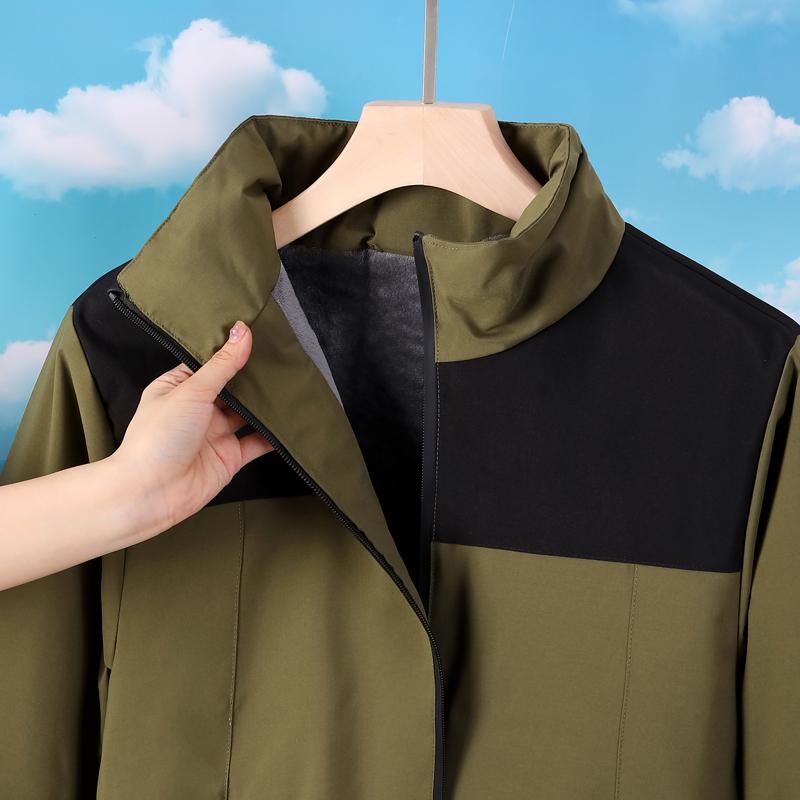 9055 Stand-up collar plus velvet thick color matching ultra-soft jacket