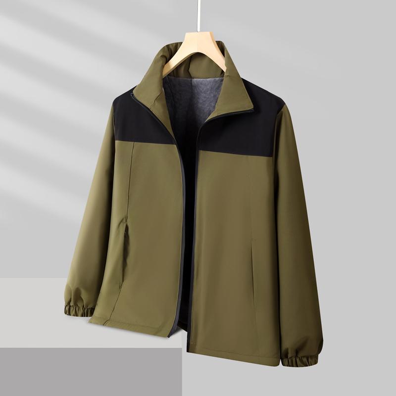 9055 Stand-up collar plus velvet thick color matching ultra-soft jacket