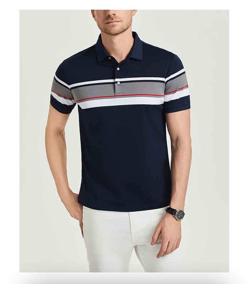 Comfortable breathable long-staple cotton yarn-dyed striped short-sleeved lapel polo shirt GJ61-W2822016