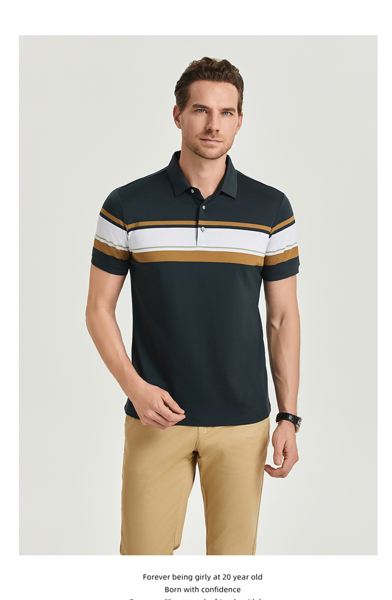 Comfortable breathable long-staple cotton yarn-dyed striped short-sleeved lapel polo shirt GJ61-W2822016