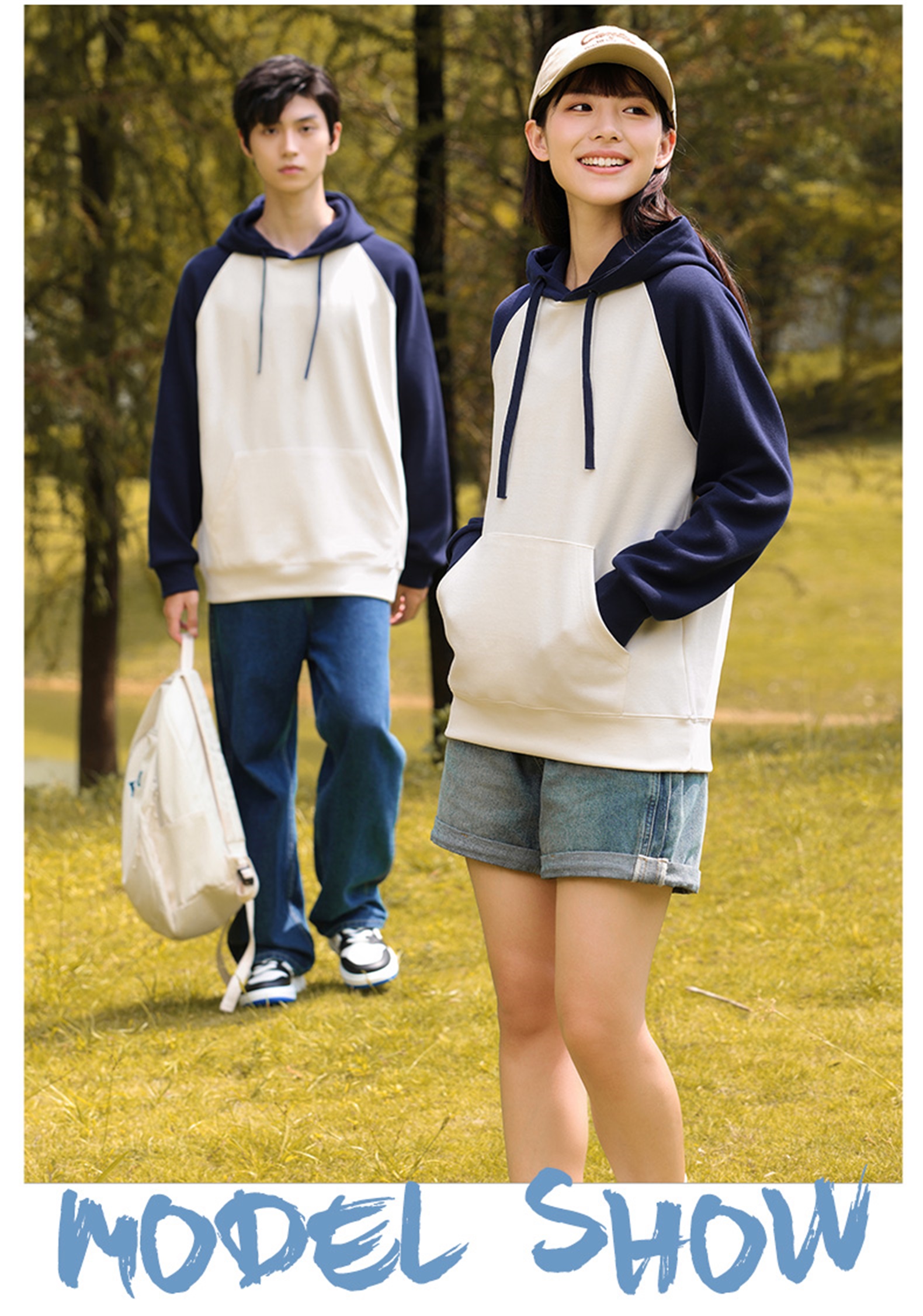 330g new oxygen cotton thin color matching hooded sweatshirt W07-CX-8807