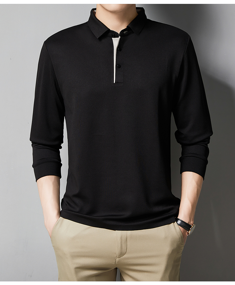 High-end casual men solid color lapel long-sleeved POLO shirt GT5-9999