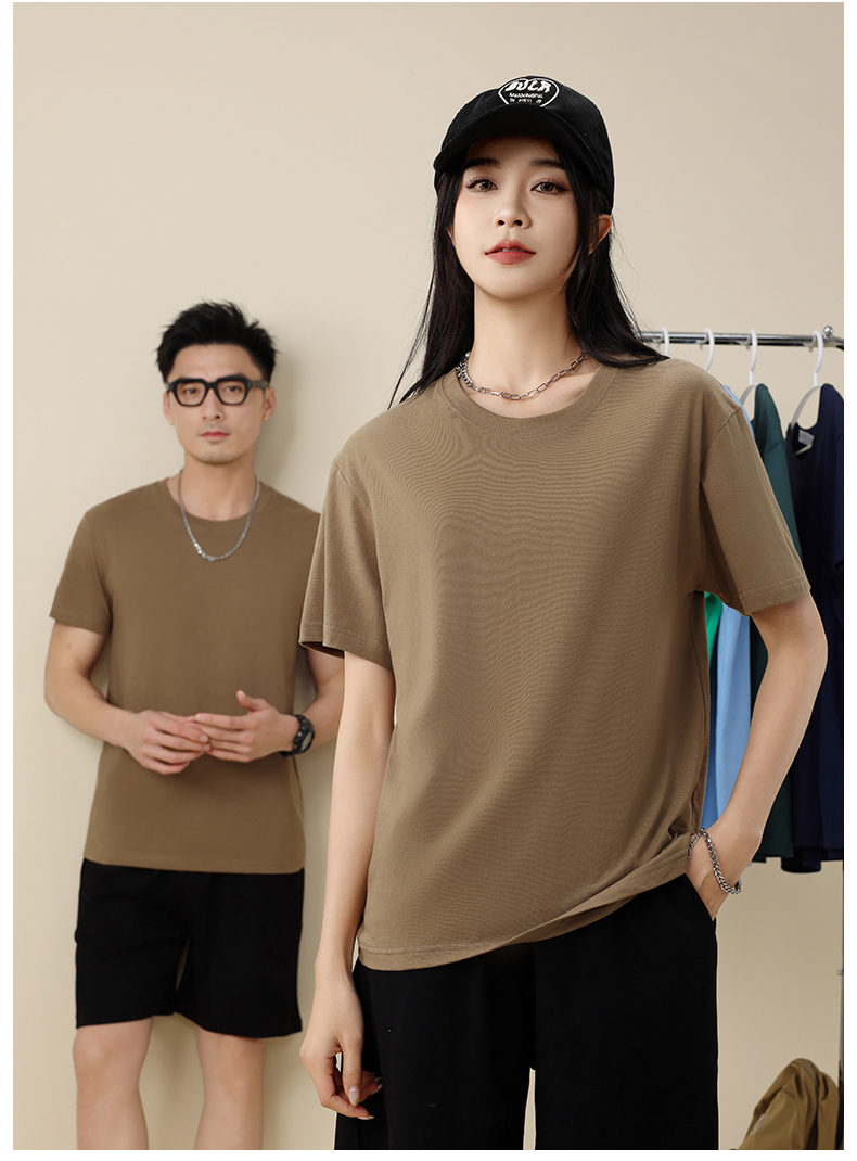 180g comfortable and crisp Xinjiang long-staple cotton solid color round neck short sleeve adult style L04-W180