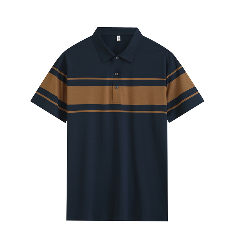 Comfortable and breathable monochrome stitching brocade-nylon yarn-dyed striped short-sleeved lapel polo shirt GJ61-W2822007