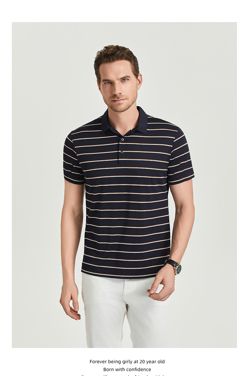 Pinstripe brocade-nylon yarn-dyed striped short-sleeved lapel polo shirt GJ61-W2822011