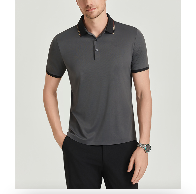 Moisture-absorbent breathable black collar seamless nylon-spandex short-sleeved lapel polo shirt GJ61-W2822017