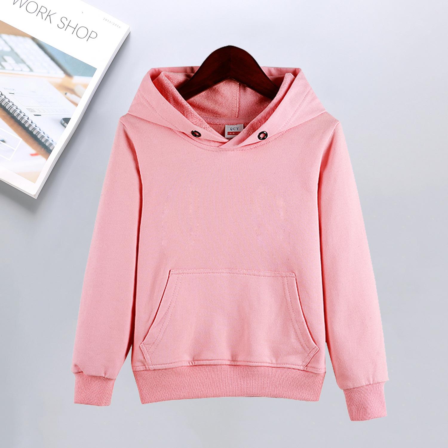 280G autumn and winter plus velvet solid color children hooded loose sweatshirt BC10-Children plus velvet hoodie