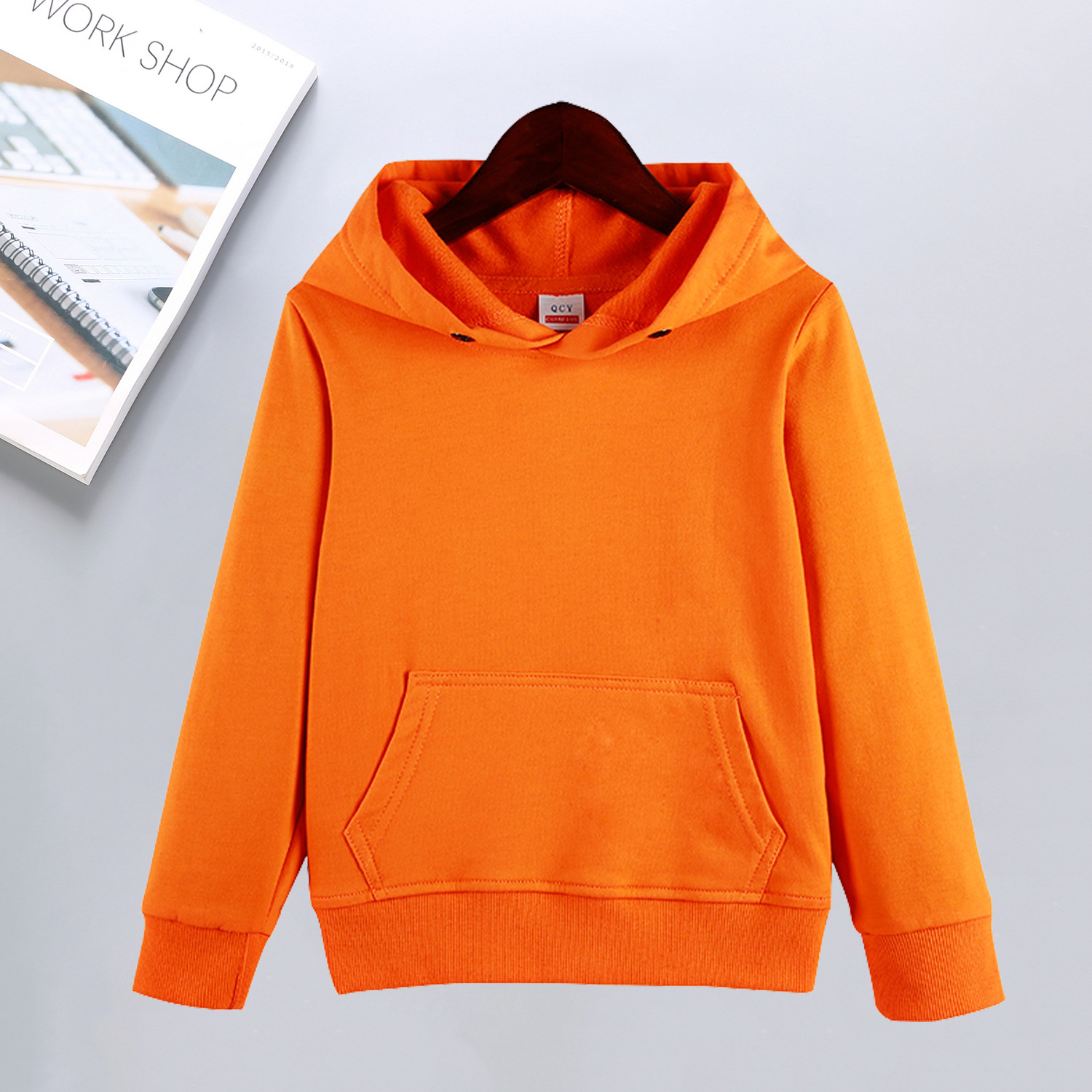 280G autumn and winter plus velvet solid color children hooded loose sweatshirt BC10-Children plus velvet hoodie