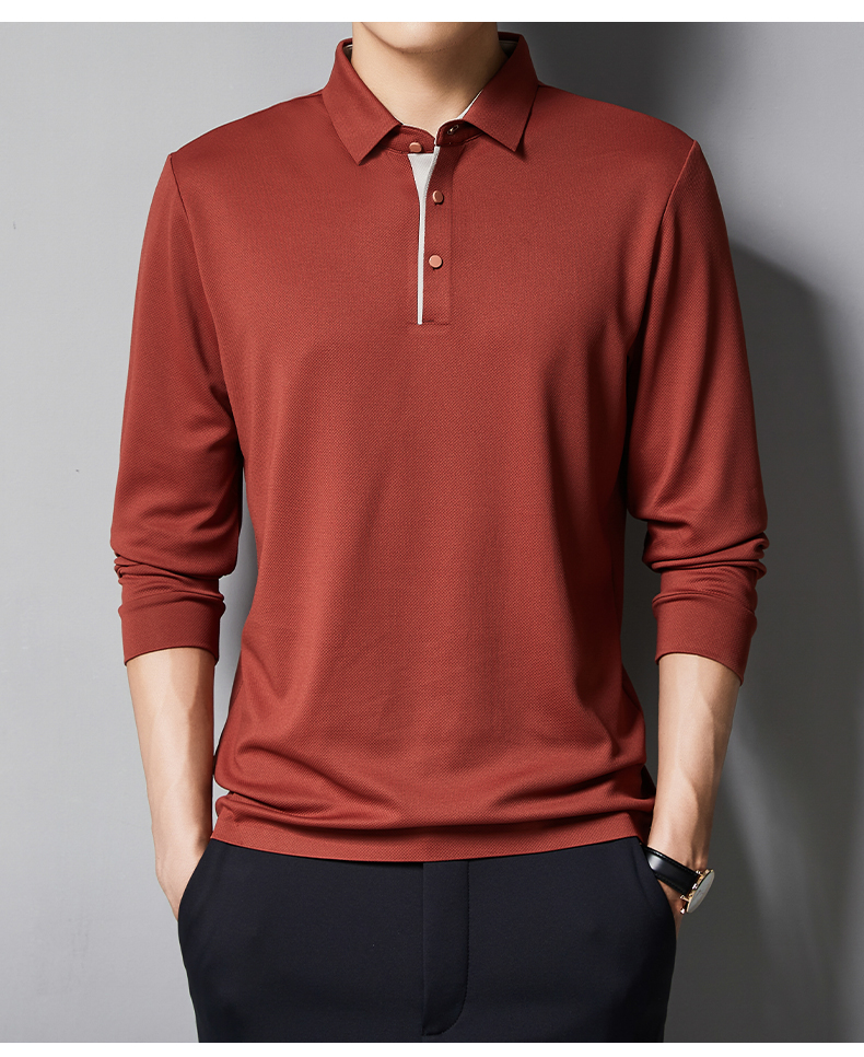 High-end casual men solid color lapel long-sleeved POLO shirt GT5-9999