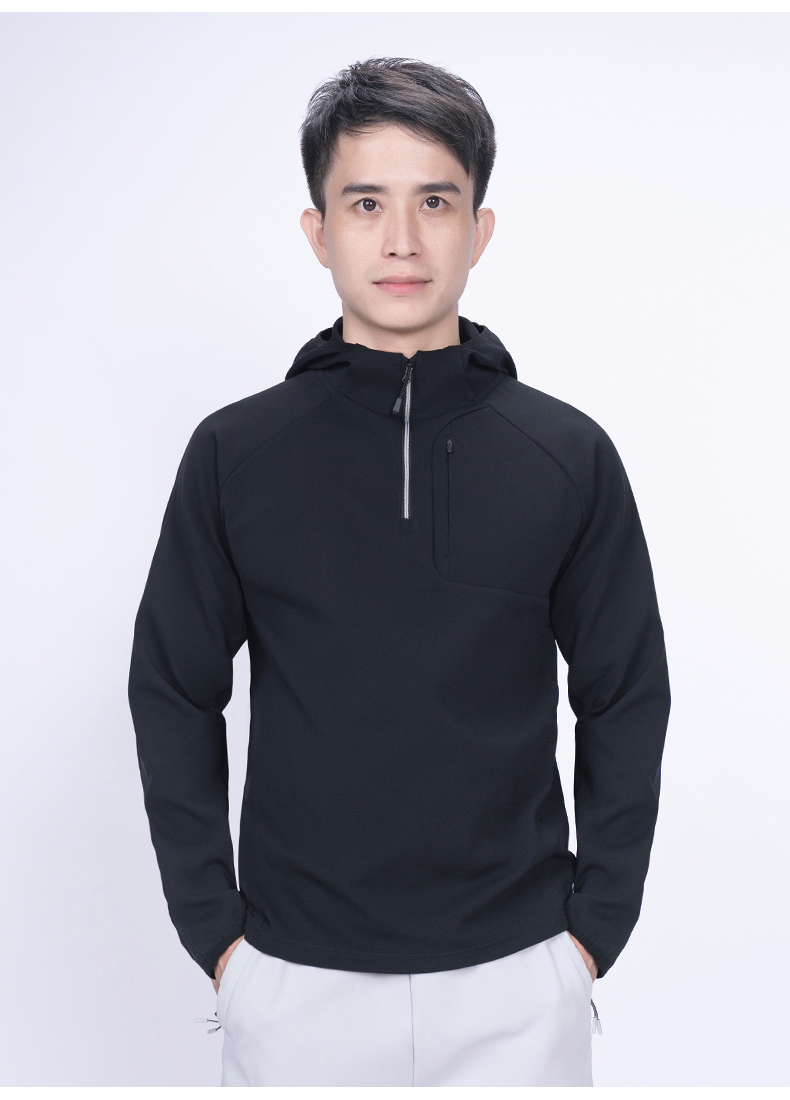 250g high elastic nano grid hooded half zipper outer sweatshirt KD4-7390