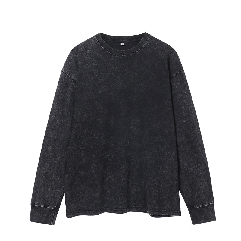 230g 20 yarn pure cotton washed distressed round neck long sleeve T-shirt G21-U-XU050