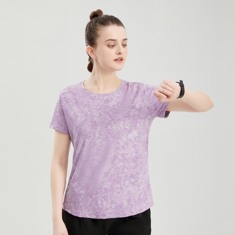 2135# Women Fitness Running Pattern Tops T-shirt Short Sleeve Round Neck