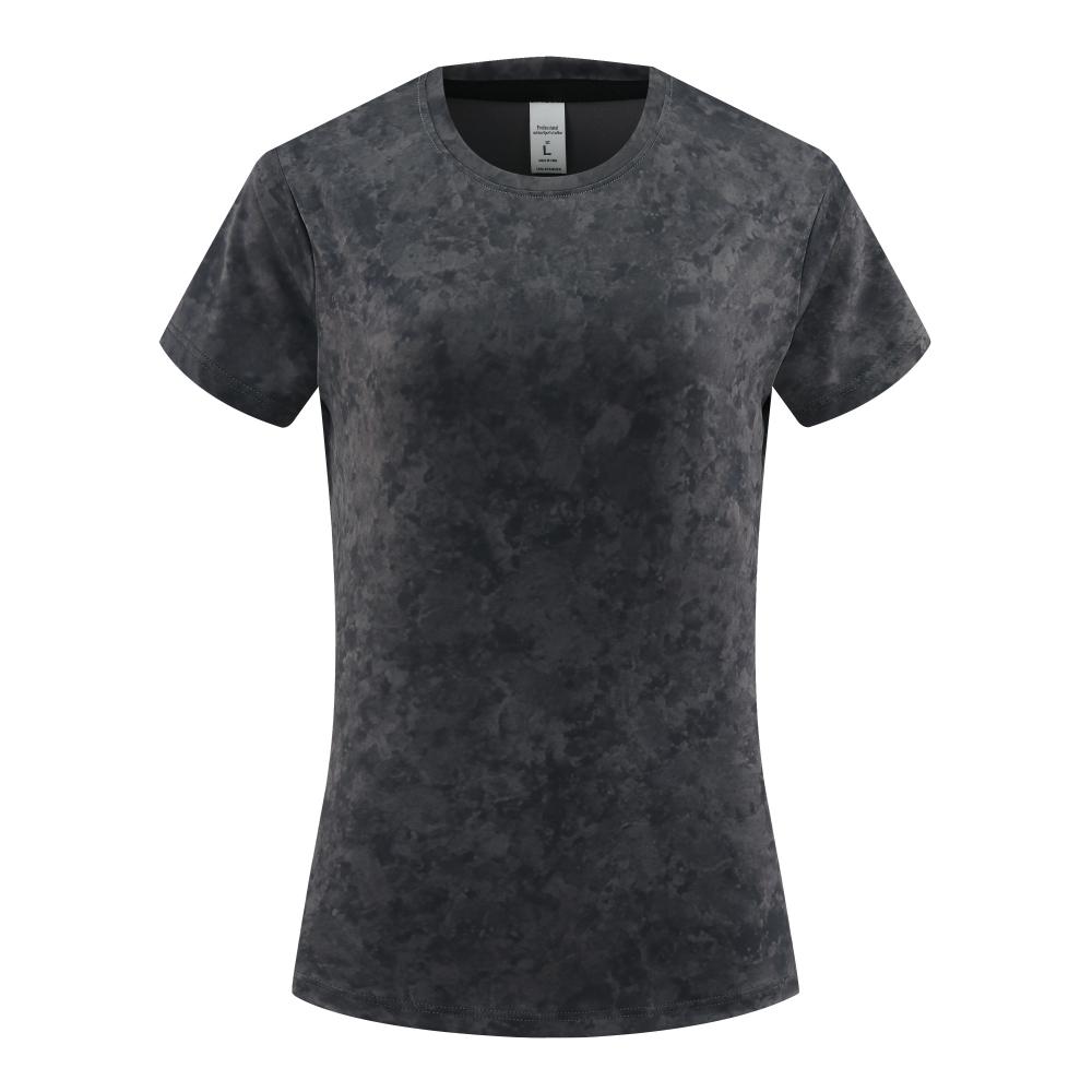 2135# Women Fitness Running Pattern Tops T-shirt Short Sleeve Round Neck