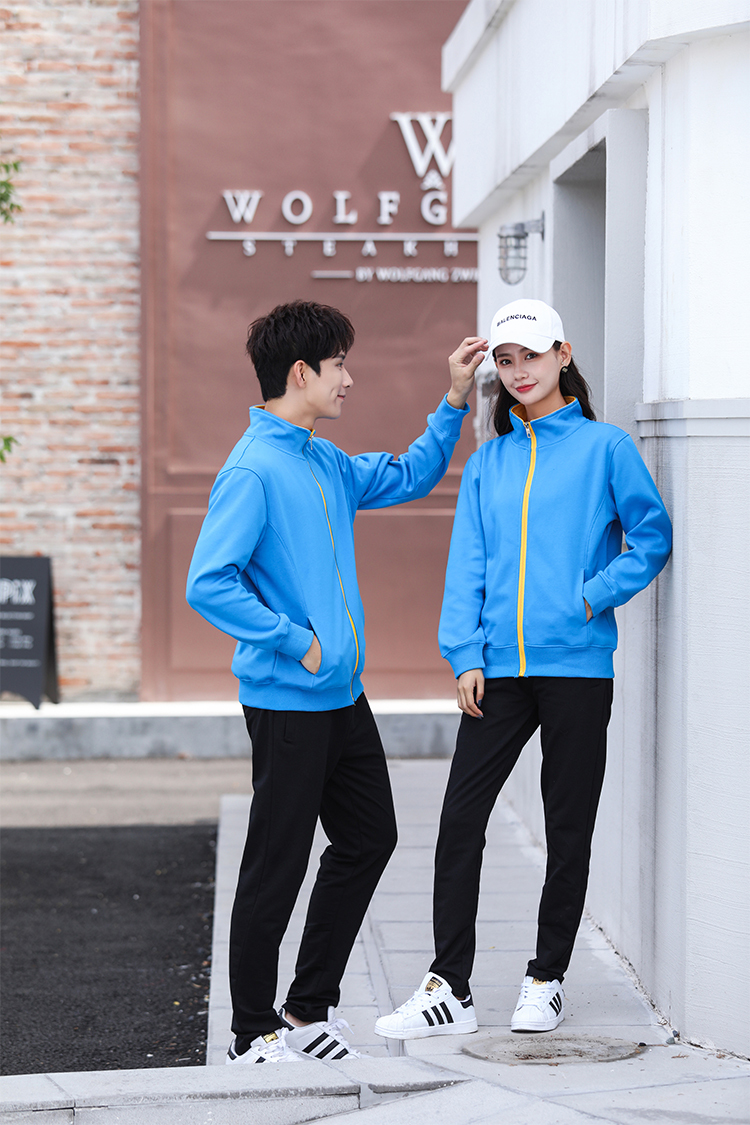 480g pure cotton terry collar zipper color-blocking thin sweatshirt universal style W02-8023