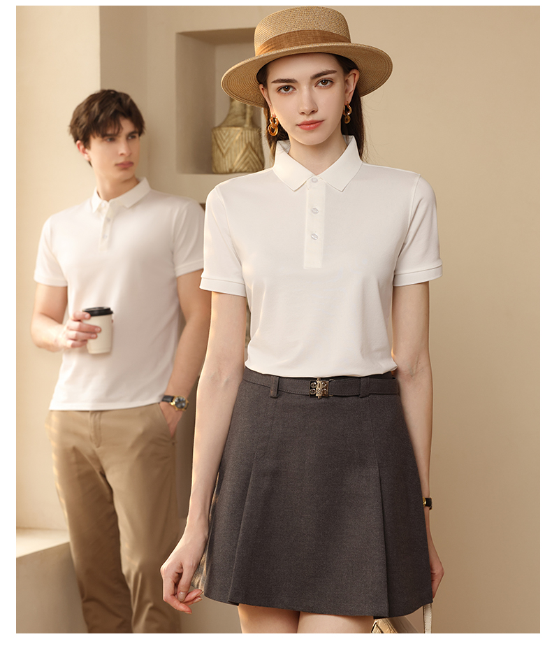 210g comfortable cool cotton-polyamide pique solid color short-sleeved lapel polo shirt L04-P249