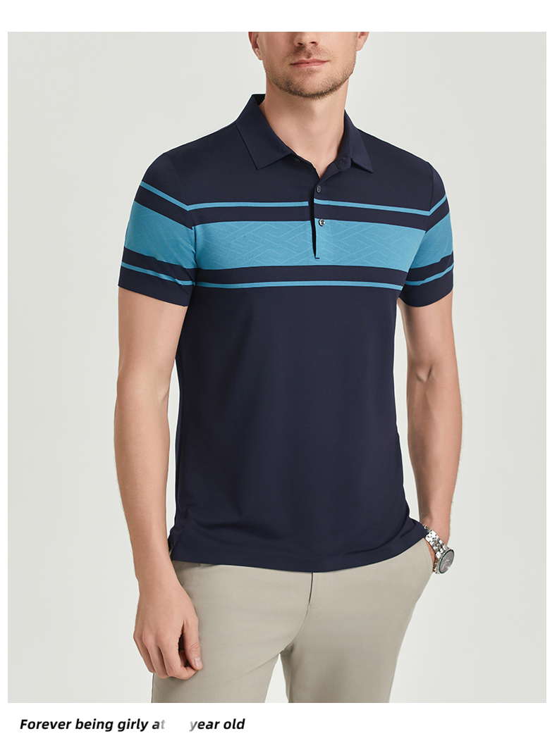 Comfortable and breathable monochrome stitching brocade-nylon yarn-dyed striped short-sleeved lapel polo shirt GJ61-W2822007