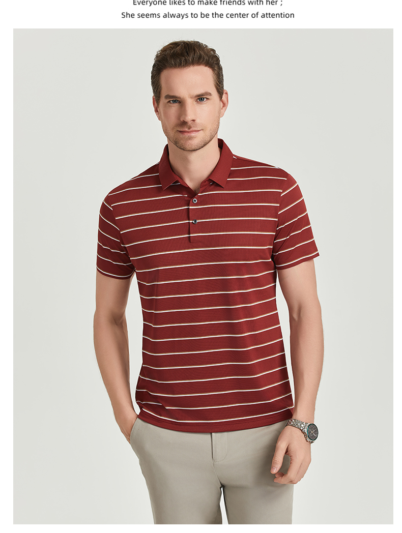 Pinstripe brocade-nylon yarn-dyed striped short-sleeved lapel polo shirt GJ61-W2822011