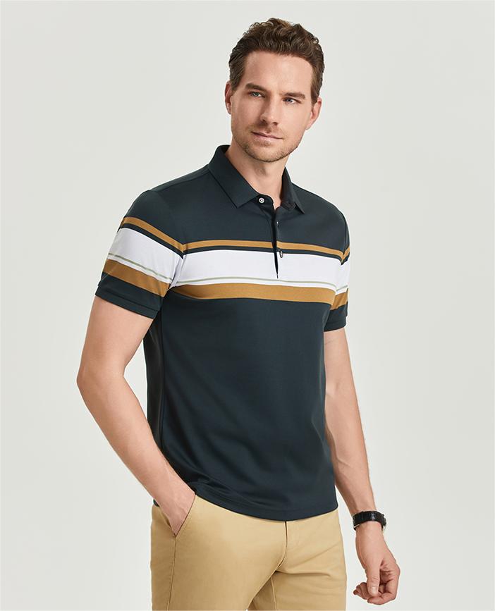 Comfortable breathable long-staple cotton yarn-dyed striped short-sleeved lapel polo shirt GJ61-W2822016