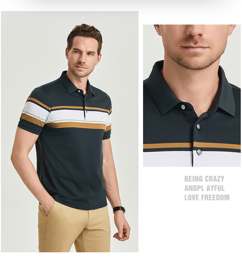 Comfortable breathable long-staple cotton yarn-dyed striped short-sleeved lapel polo shirt GJ61-W2822016