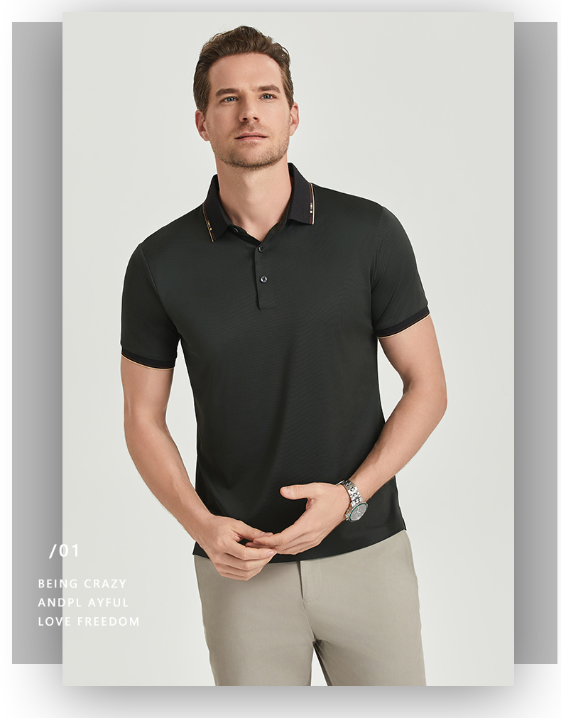 Moisture-absorbent breathable black collar seamless nylon-spandex short-sleeved lapel polo shirt GJ61-W2822017