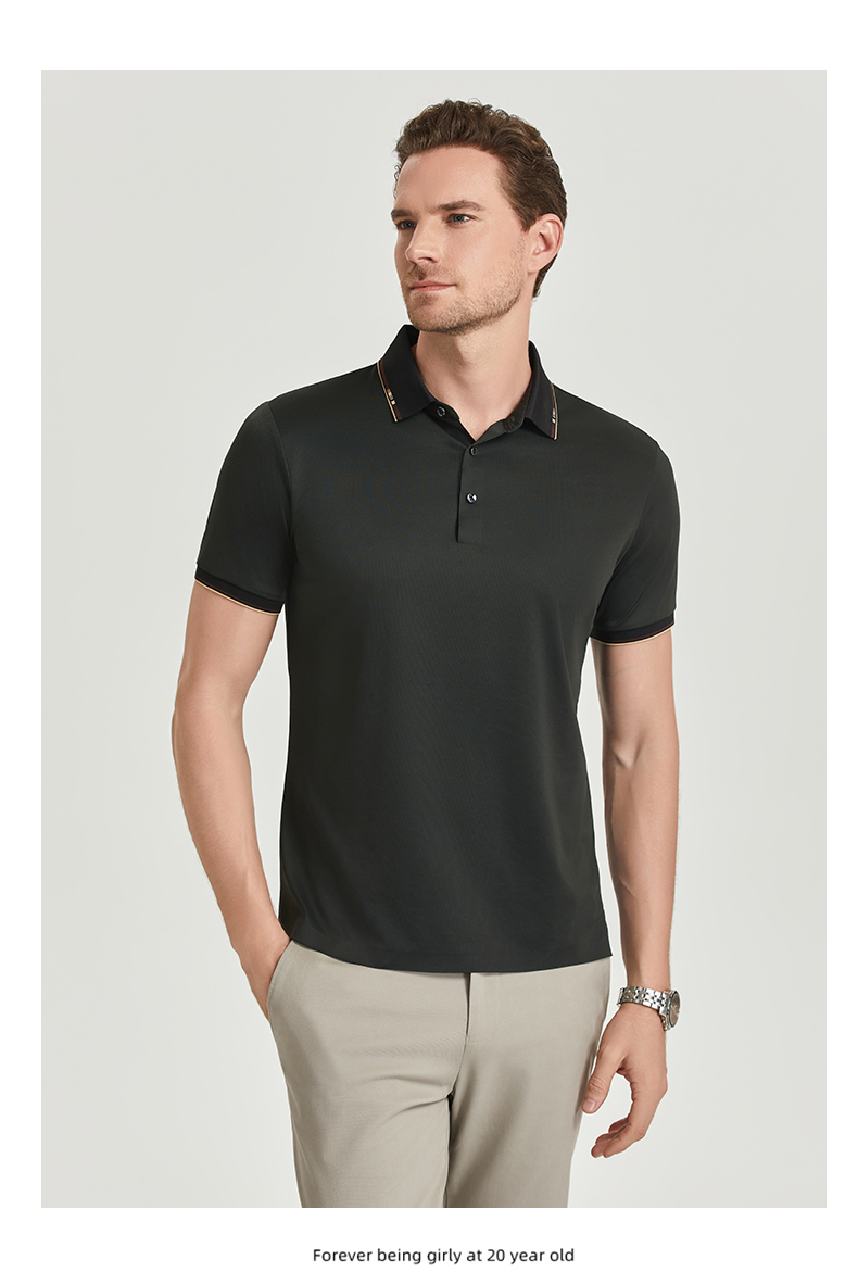 Moisture-absorbent breathable black collar seamless nylon-spandex short-sleeved lapel polo shirt GJ61-W2822017