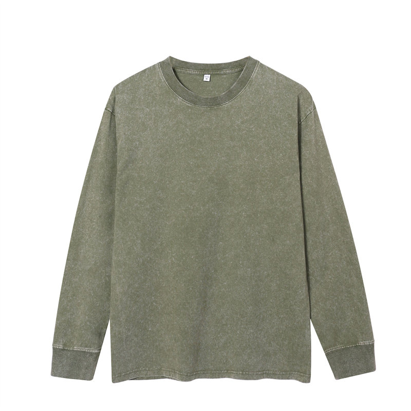 230g 20 yarn pure cotton washed distressed round neck long sleeve T-shirt G21-U-XU050