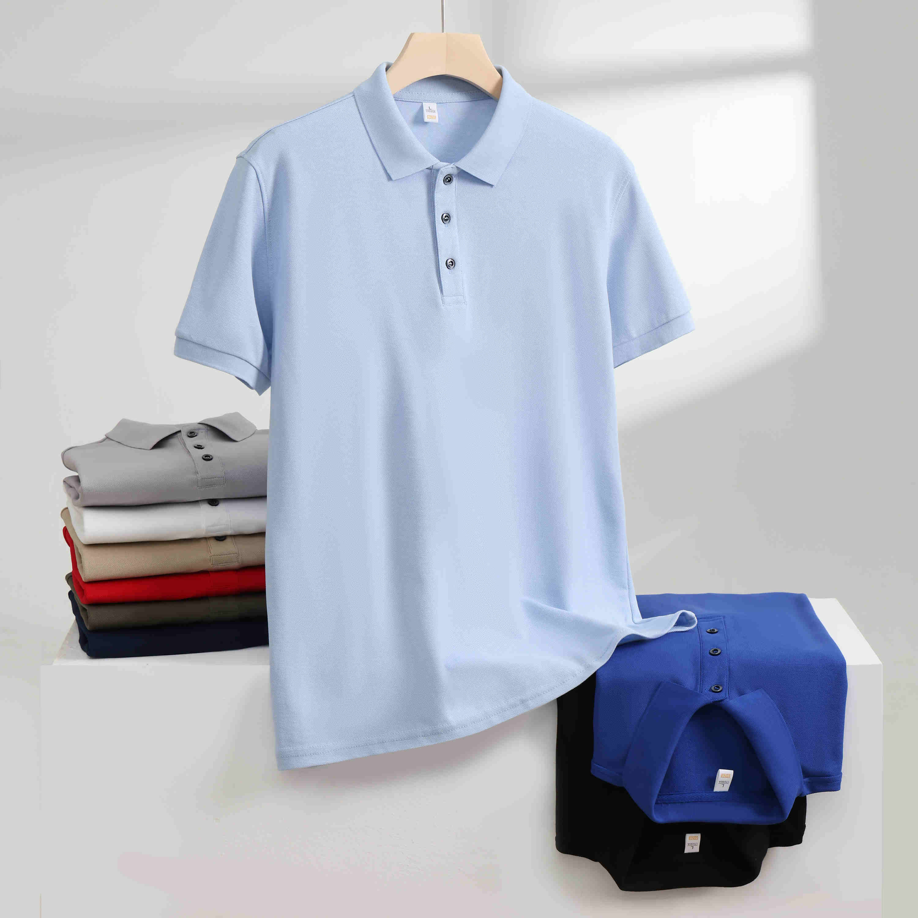 210g ice cotton solid color casual short-sleeved lapel polo shirt W01-A11