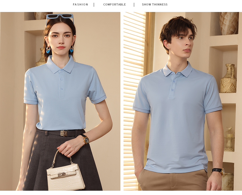 210g comfortable cool cotton-polyamide pique solid color short-sleeved lapel polo shirt L04-P249