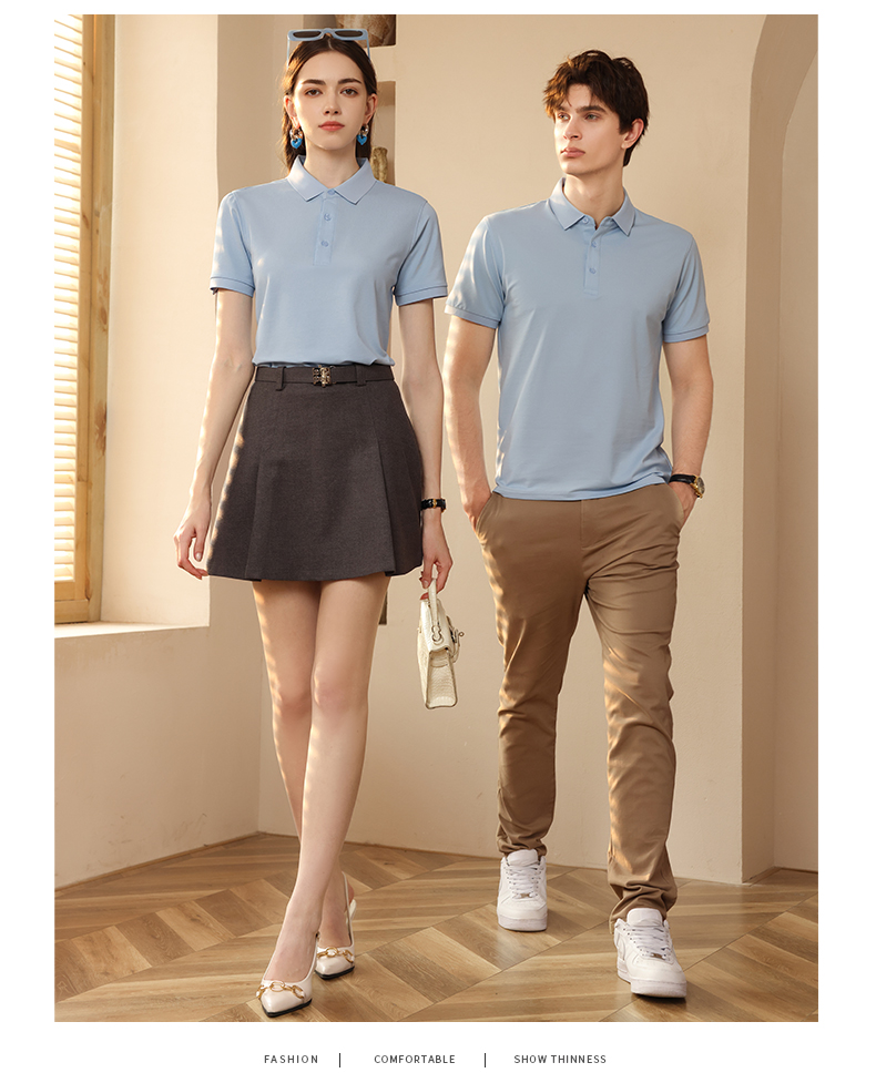 210g comfortable cool cotton-polyamide pique solid color short-sleeved lapel polo shirt L04-P249