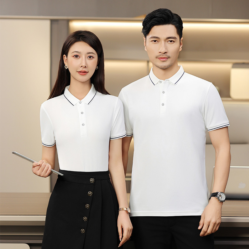 210g double-sided hexagonal striped collar short-sleeved lapel polo shirt GJ10-2308