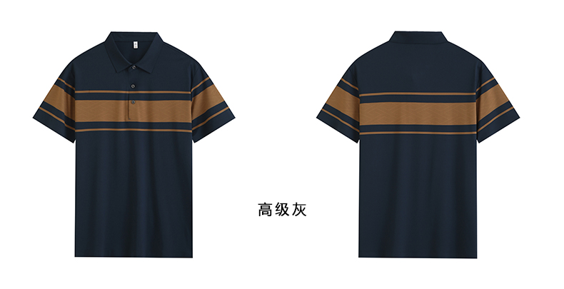 Comfortable and breathable monochrome stitching brocade-nylon yarn-dyed striped short-sleeved lapel polo shirt GJ61-W2822007