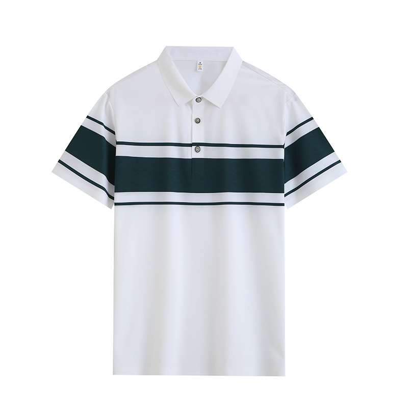 Comfortable and breathable monochrome stitching brocade-nylon yarn-dyed striped short-sleeved lapel polo shirt GJ61-W2822007