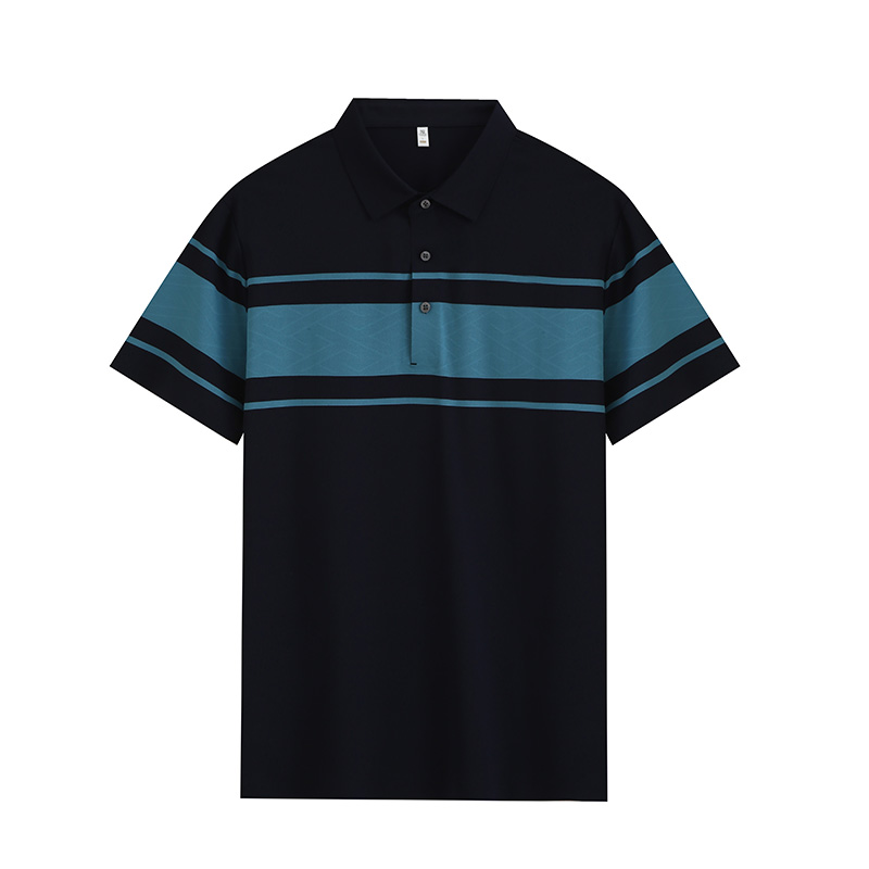 Comfortable and breathable monochrome stitching brocade-nylon yarn-dyed striped short-sleeved lapel polo shirt GJ61-W2822007