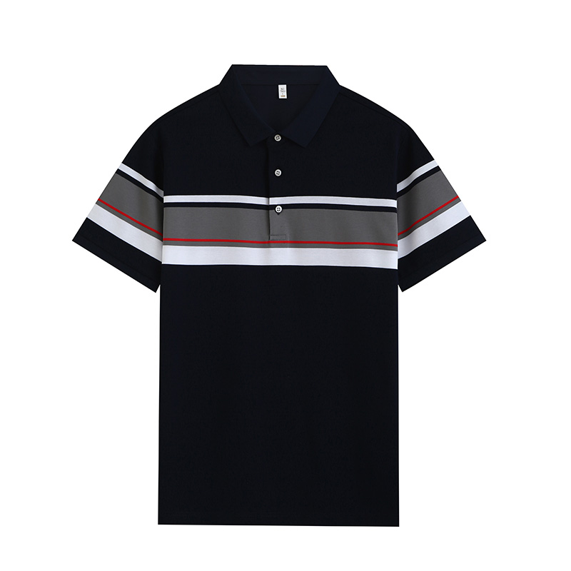 Comfortable breathable long-staple cotton yarn-dyed striped short-sleeved lapel polo shirt GJ61-W2822016