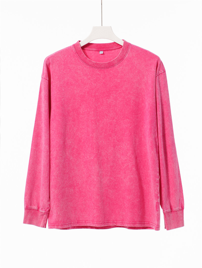 230g 20 yarn pure cotton washed distressed round neck long sleeve T-shirt G21-U-XU050