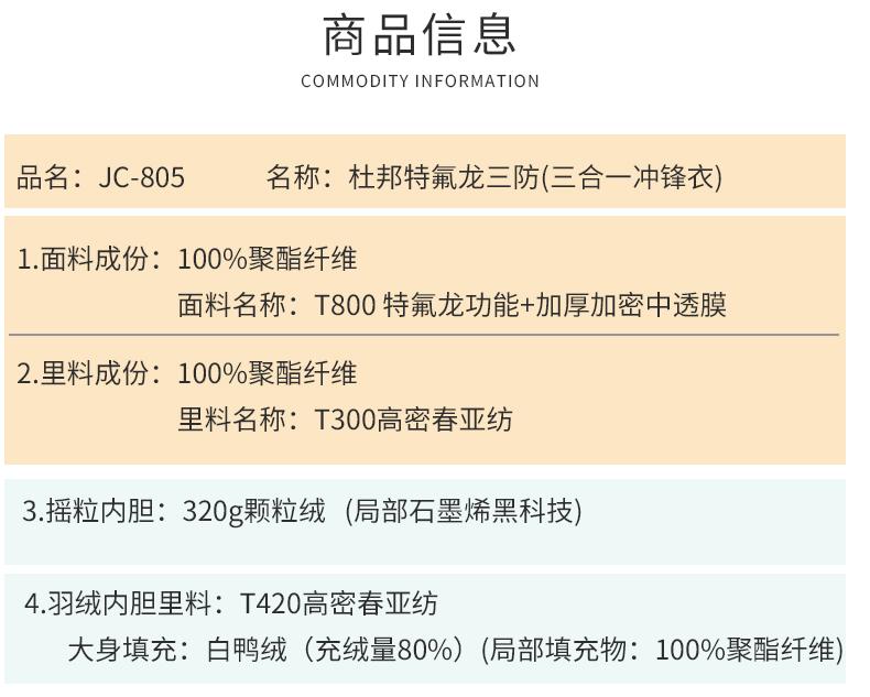 8805 three-proof three-in-one jacket upgraded down version (upgraded down)