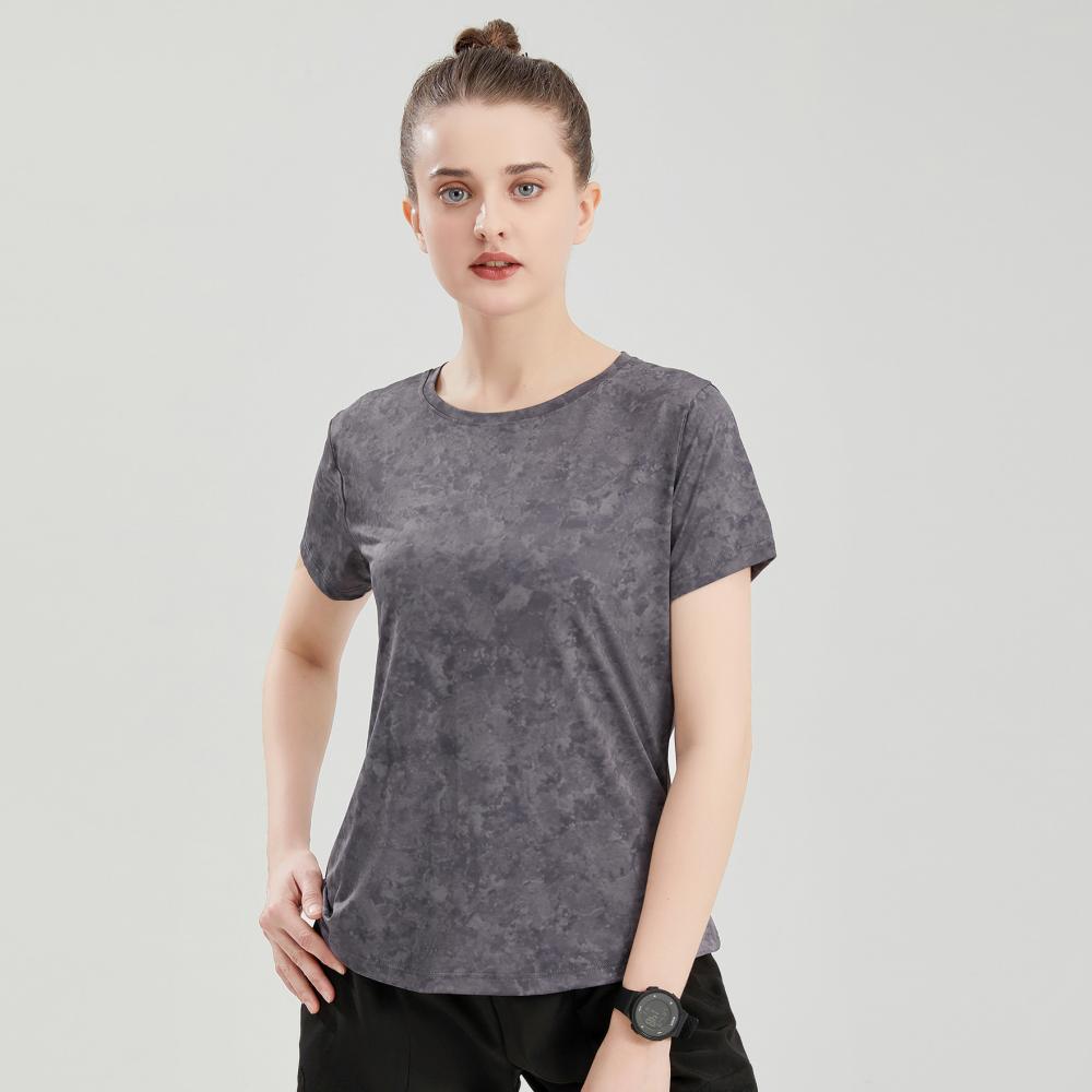 2135# Women Fitness Running Pattern Tops T-shirt Short Sleeve Round Neck